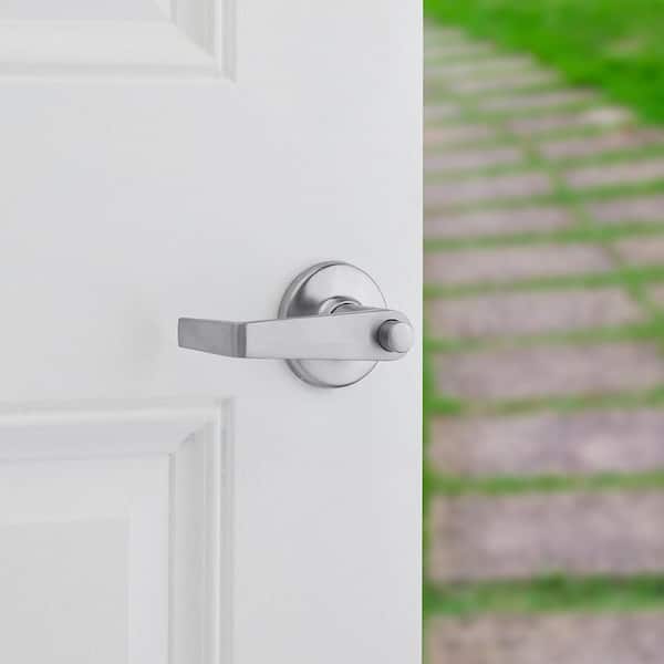 Kingston Satin Chrome Round Keyed Entry Reversible Door Lever featuring SmartKey Security