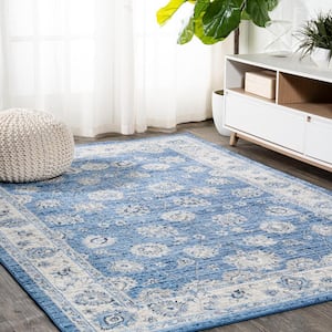 Modern Persian Vintage Moroccan Traditional Blue/Ivory 8 ft. x 10 ft. Area Rug
