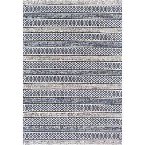Dorean Denim 5 ft. x 7 ft. Striped Geometric Machine-Washable Area Rug