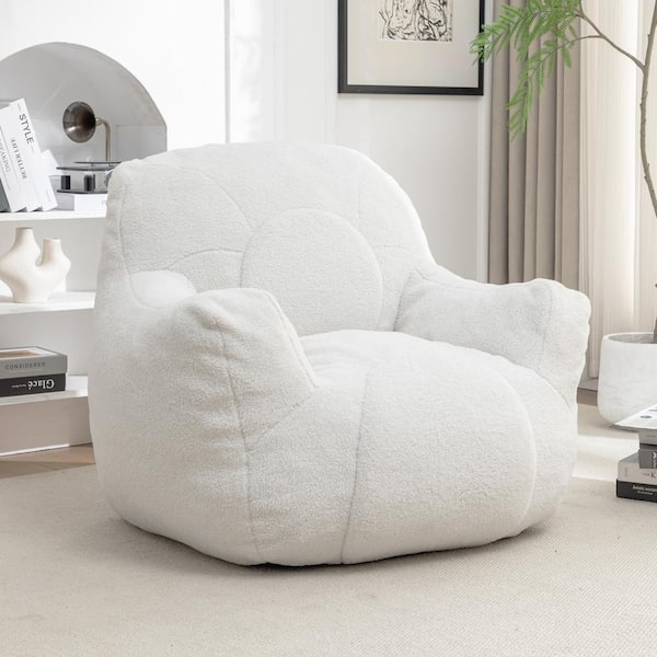 Noble House Alder White Faux Fur Bean Bag Chair with Tufted Soft Filling