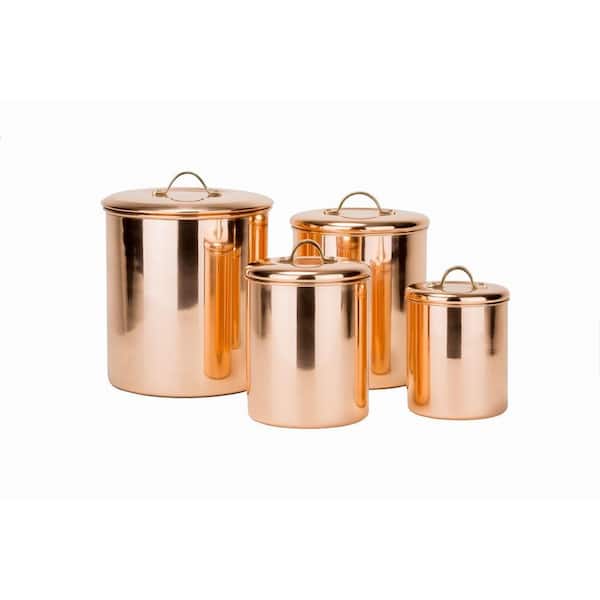 Old Dutch 4-Piece Canister Set in Polished Copper with Knobs in Brass