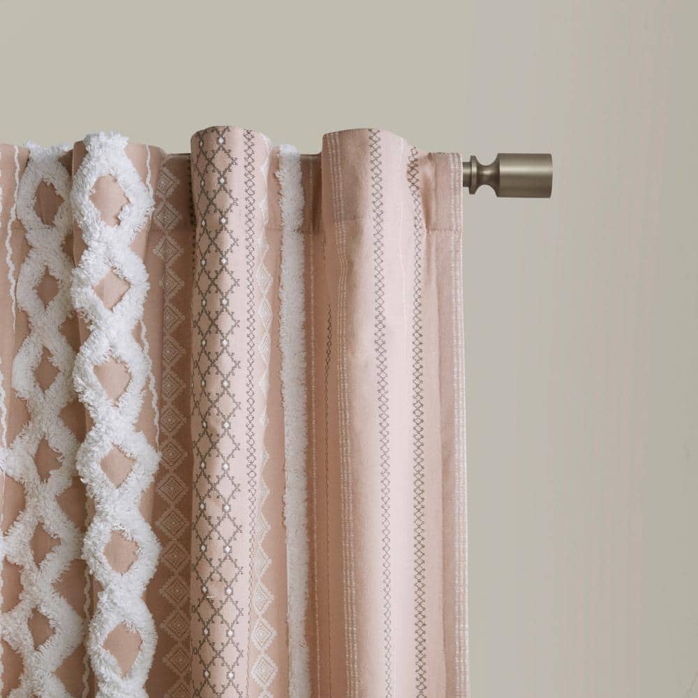 Blush Cotton Light-Filtering Window Curtain with Chenille Stripe, 50" x 84"