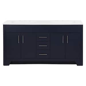 Branine 60 in. W x 19 in. D x 33 in. H Double Sink Freestanding Bath Vanity in Deep Blue with White Cultured Marble Top