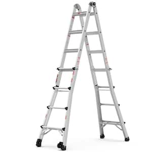 17 ft. Reach Aluminium Alloy Telescoping Multi-Position Ladder with Wheels, 300 lbs. Load Capacity