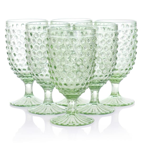 6 Piece 14.2 oz. Clear glass Hobnail Goblet Drinkware Set in Green