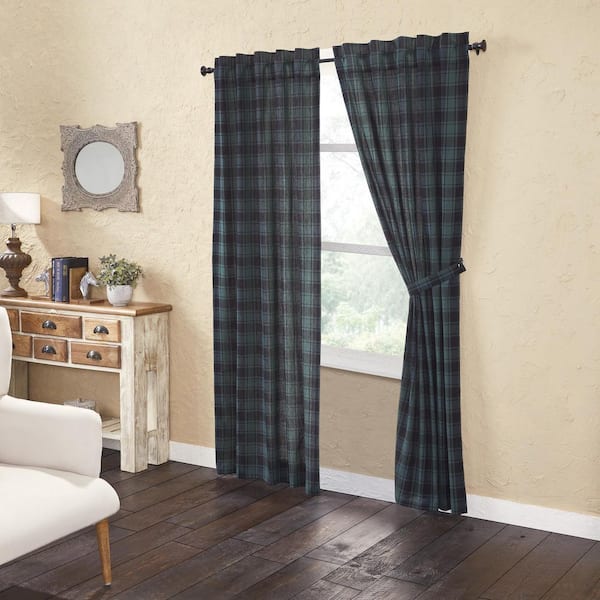 VHC BRANDS Pine Grove 40 in W x 84 in L Plaid Light Filtering Rod Pocket Window Panel Green Black Pair