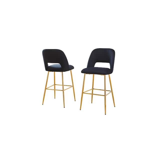 Best Quality Furniture Moy 29 in. Black High Back Metal Frame Bar Stool With Velvet Fabric And Gold Chrome Legs (Set of 2)