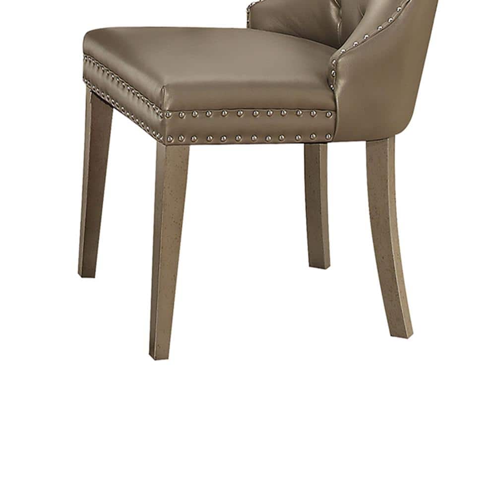Elegant Gray Faux Leather Upholstered Side Chair with Nailhead Trim