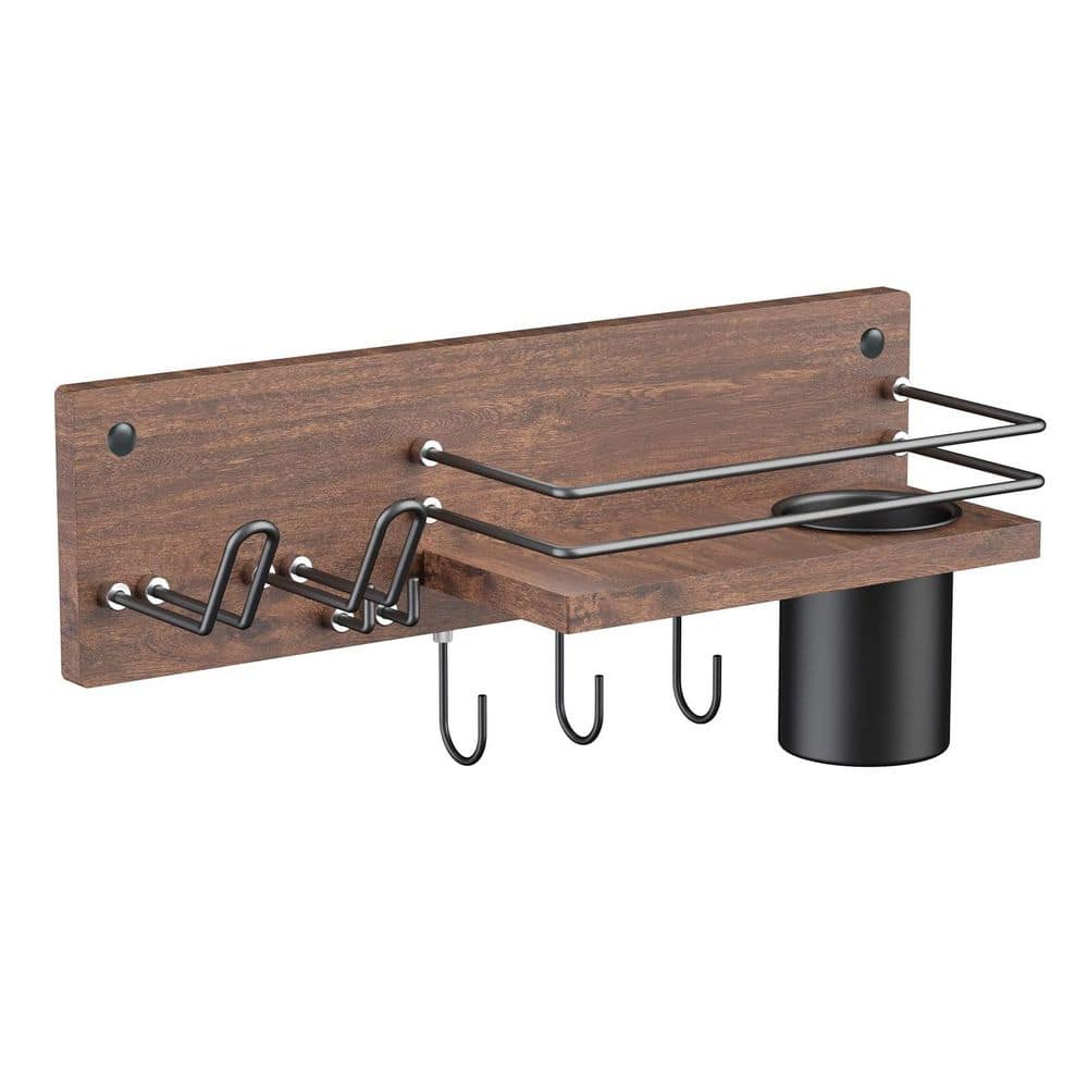 15.7 in. Wall Mounted Wooden Hair Tool Organizer, Blow Dryer Holder Shelf, Curling Iron and Hair Styling Tools Organizer price history on PriceWatchPro