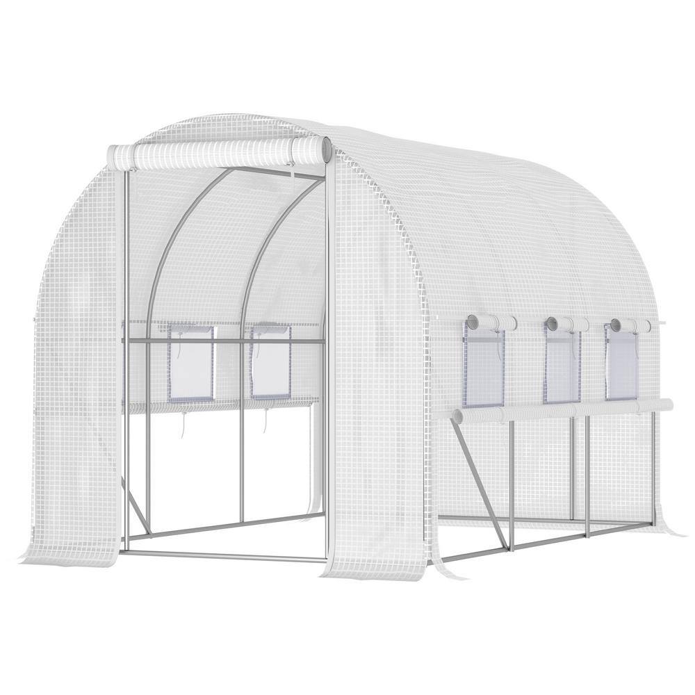 10 x 7 x 7 Steel Walk-in Tunnel Greenhouse with PE Cover, Zipper Doors,W