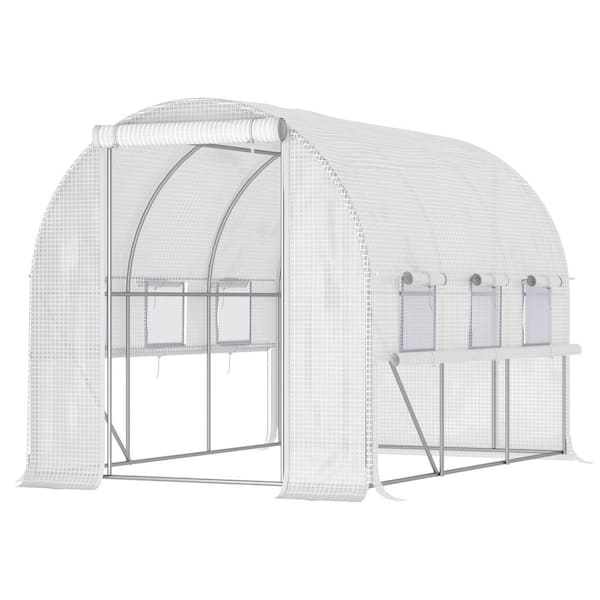 Unbranded 10' x 7' x 7' Steel Walk-in Tunnel Greenhouse with PE Cover, Zipper Doors,Windows for Extended Growing Season