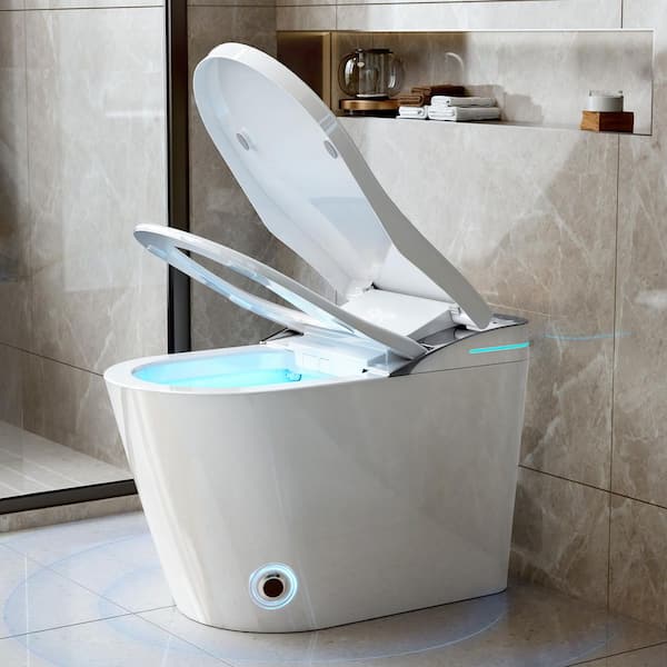 Elongated Smart Bidet Toilet 1.28 GPF for Bathrooms, Toilet with Warm Water Sprayer, Dryer and Heated Bidet Seat in Gray