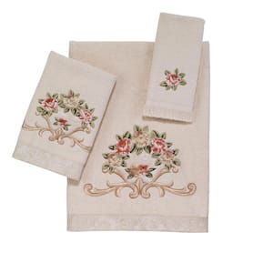 3-Piece Ivory Rosefan Cotton Towel Set