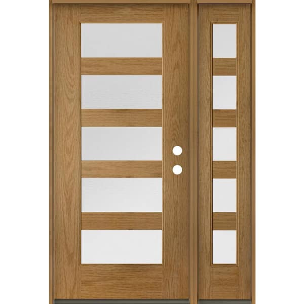 ASCEND Modern 50 in. x 80 in. Left-Hand/Inswing 5-Lite Satin Glass Bourbon Stain Fiberglass Prehung Front Door with RSL