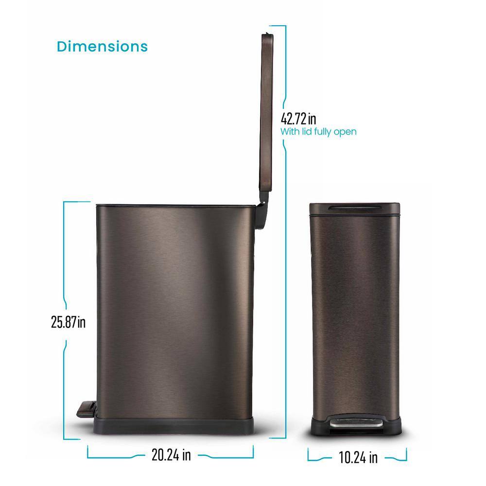 Slim Black Stainless Steel 12 Gallon Step Pedal Trash Can