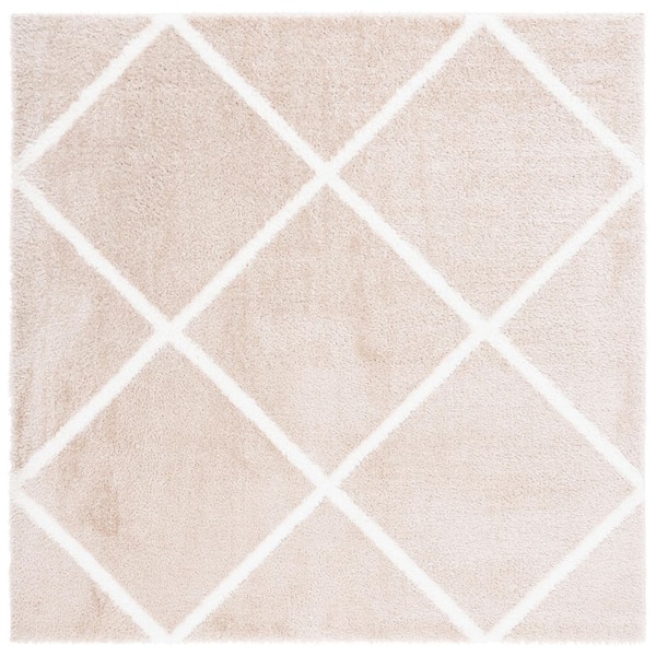 Tahoe Shag 7 ft. x 7 ft. Beige/White Diamond Abstract Square Area Rug