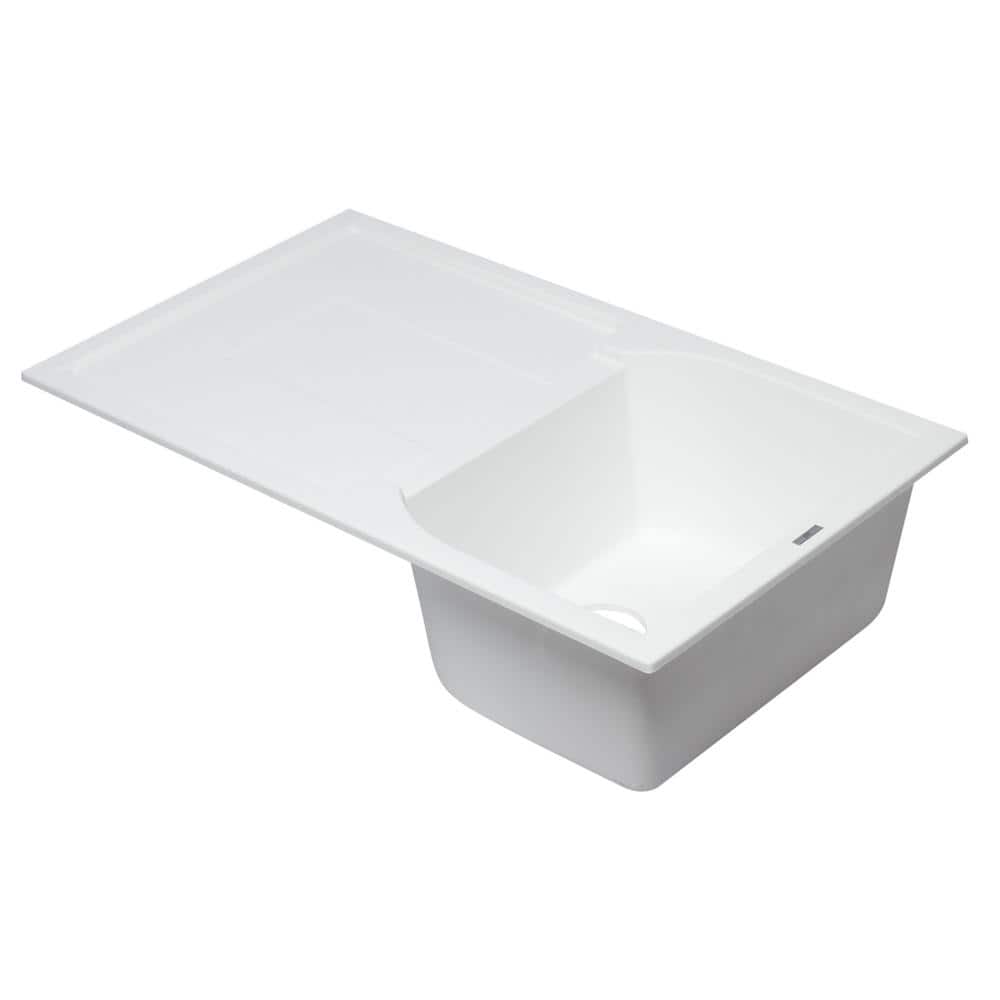 34'' White Granite Single Bowl Kitchen Sink with Drainboard