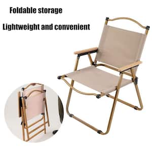Outdoor Beige Folding Chair, Fishing Chair, Camping Beach Chair, Wood Grain Chair, Garden Chair for Picnics, Patio