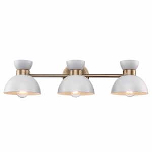 Azaria 25.5 in. 3-Light White and Gold Bathroom Vanity Light Fixture with Metal Dome Shades