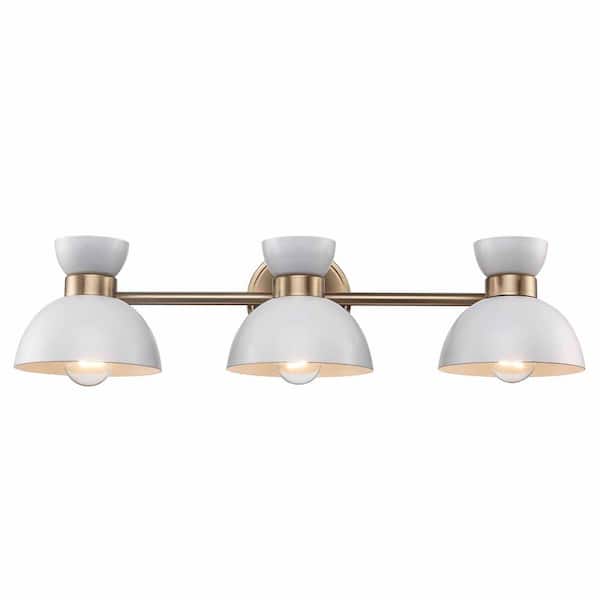 Bel Air Lighting Azaria 25.5 in. 3-Light White and Gold Bathroom Vanity Light Fixture with Metal Dome Shades