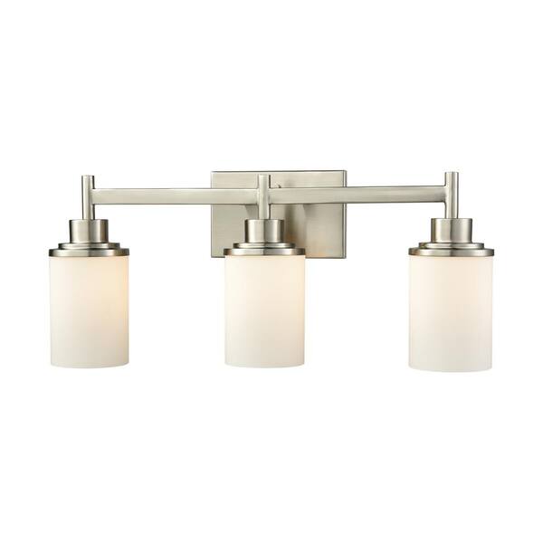 Thomas Lighting Belmar 3-Light Brushed Nickel With Opal White Glass Bath Light