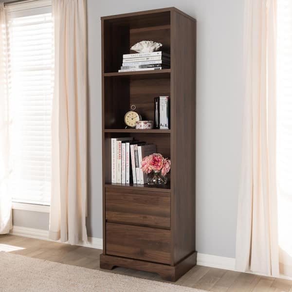 Baxton Studio 71.73 in. Brown Wood 3 shelf Accent Bookcase with