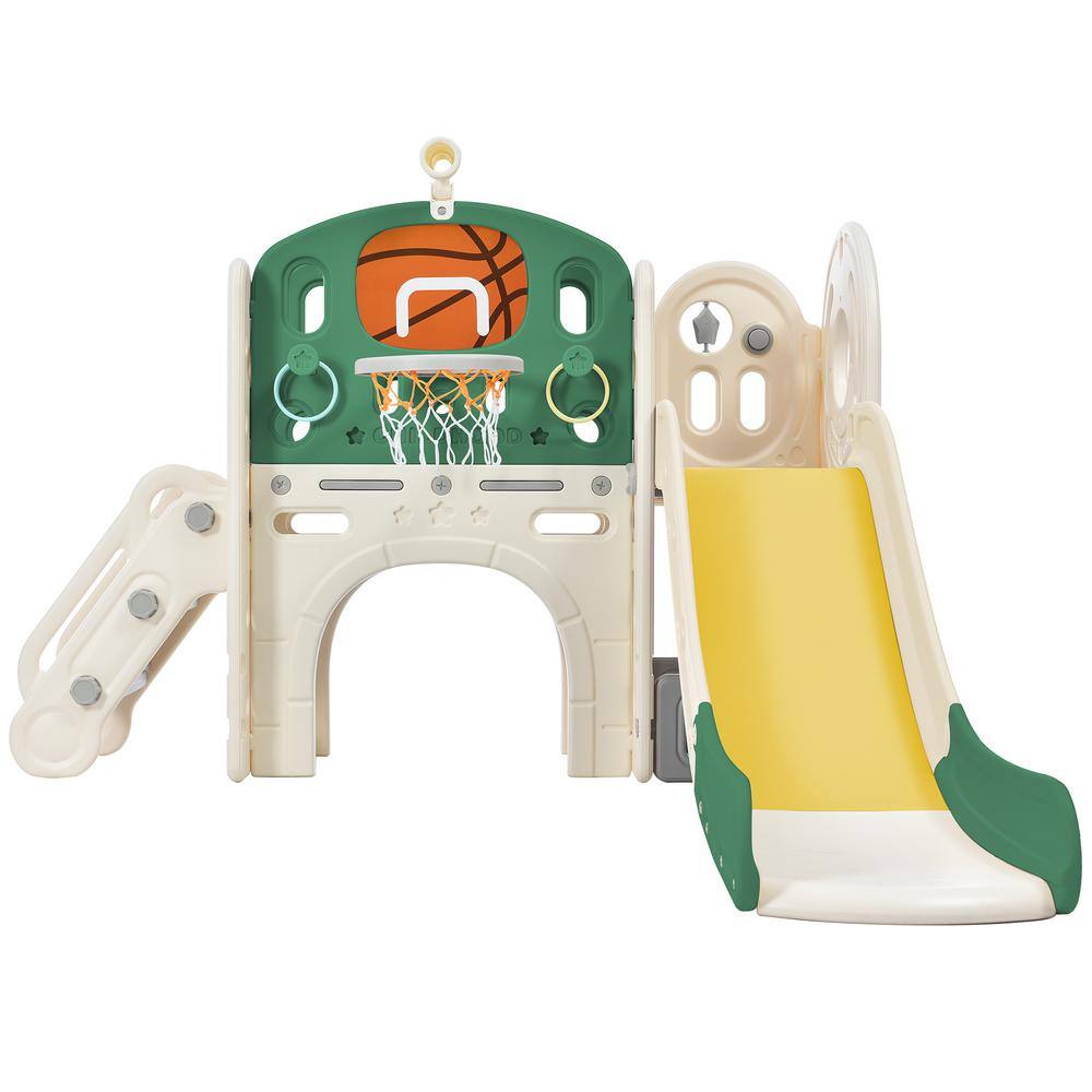 Green Freestanding Castle Climbing Crawling Playset with Slide and
