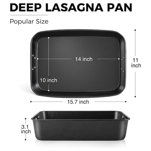 3 in. Deep Dark Grey Nonstick Carbon Steel Lasagna and Roasting Pan with Stainless Steel Handles, Dishwasher Safe
