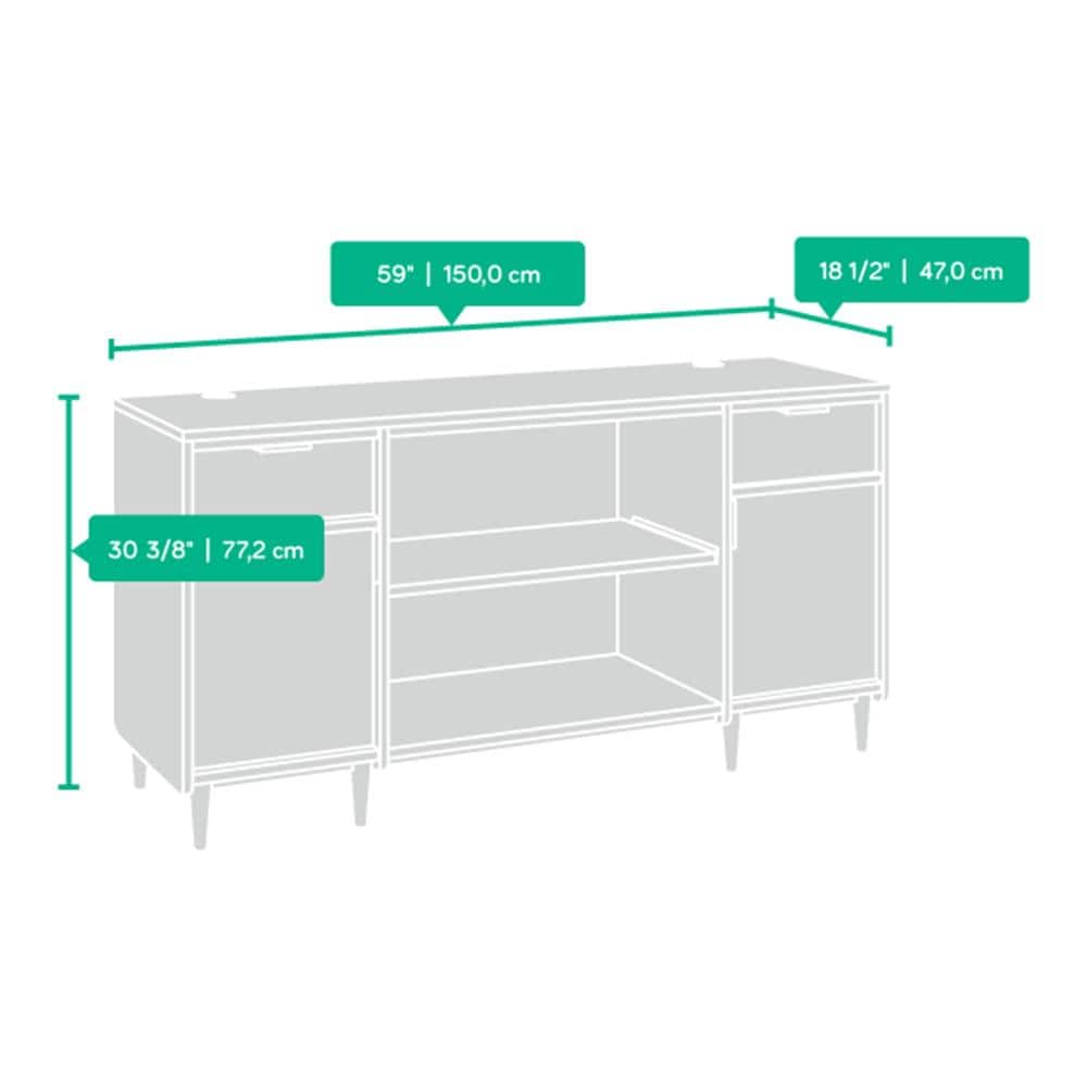 Grand Walnut Mid-Century 59'' Storage Credenza with Brass Accents