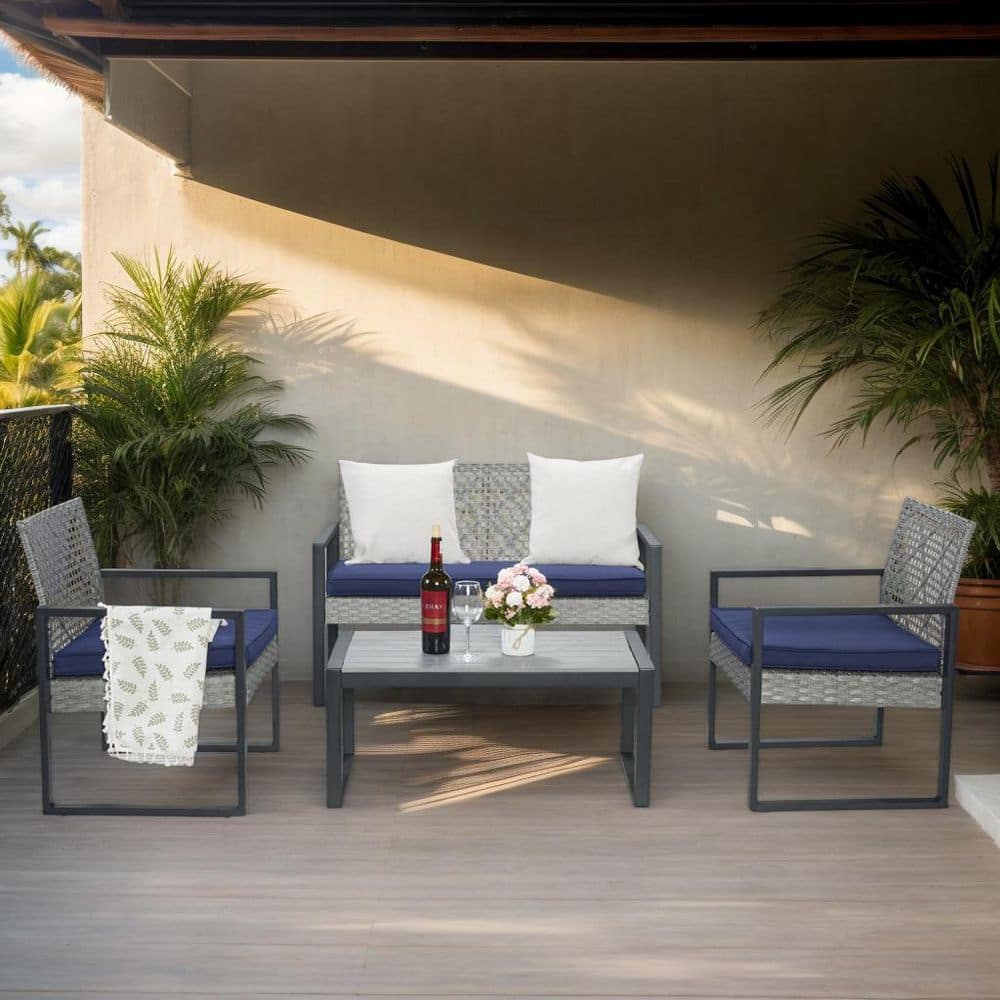 Light Gray 4-Piece Wicker Outdoor Patio Conversation Set with Chairs and Table price history on PriceWatchPro