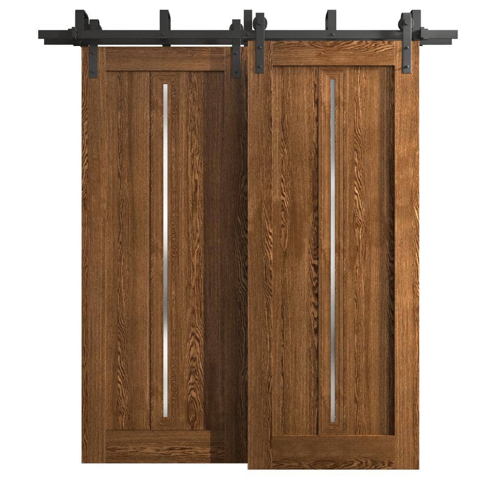 72 in. x 84 in. Frosted Glass Cognac Oak Solid Wood Barn Door Slab With Hardware price history on PriceWatchPro