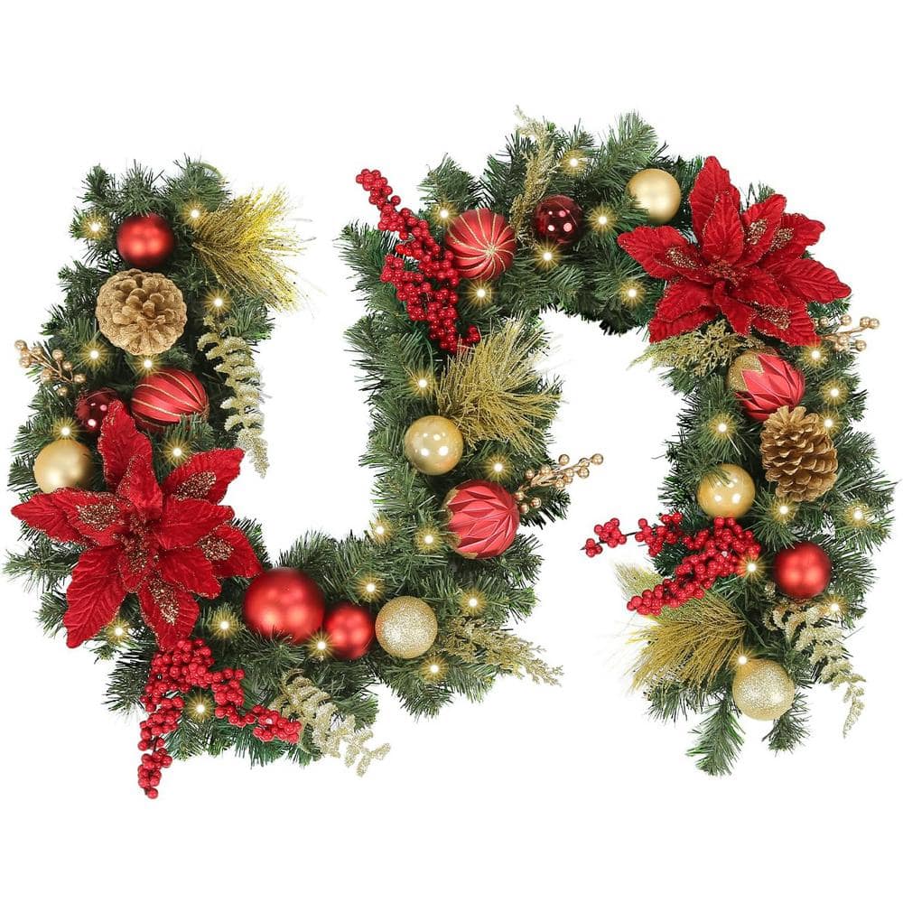 6 ft. Green Pre-lit Artificial Grass Garland with 35 LED Lights Xmas Decor 