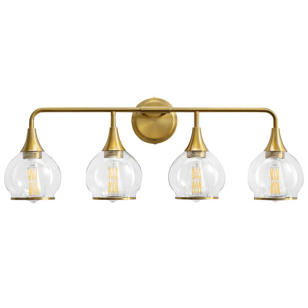KAISITE 30 in. 4Light Gold Bathroom Vanity Light with Clear Globe
