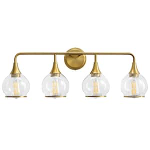 30 in. 4-Light Gold Bathroom Vanity Light with Clear Globe Glass Shades