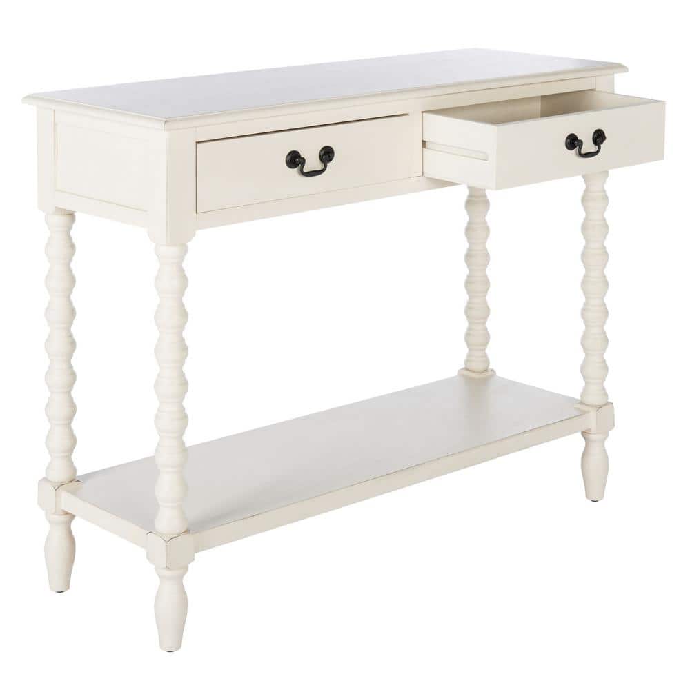 Athena Distressed White Wood 2-Drawer Hallway Table
