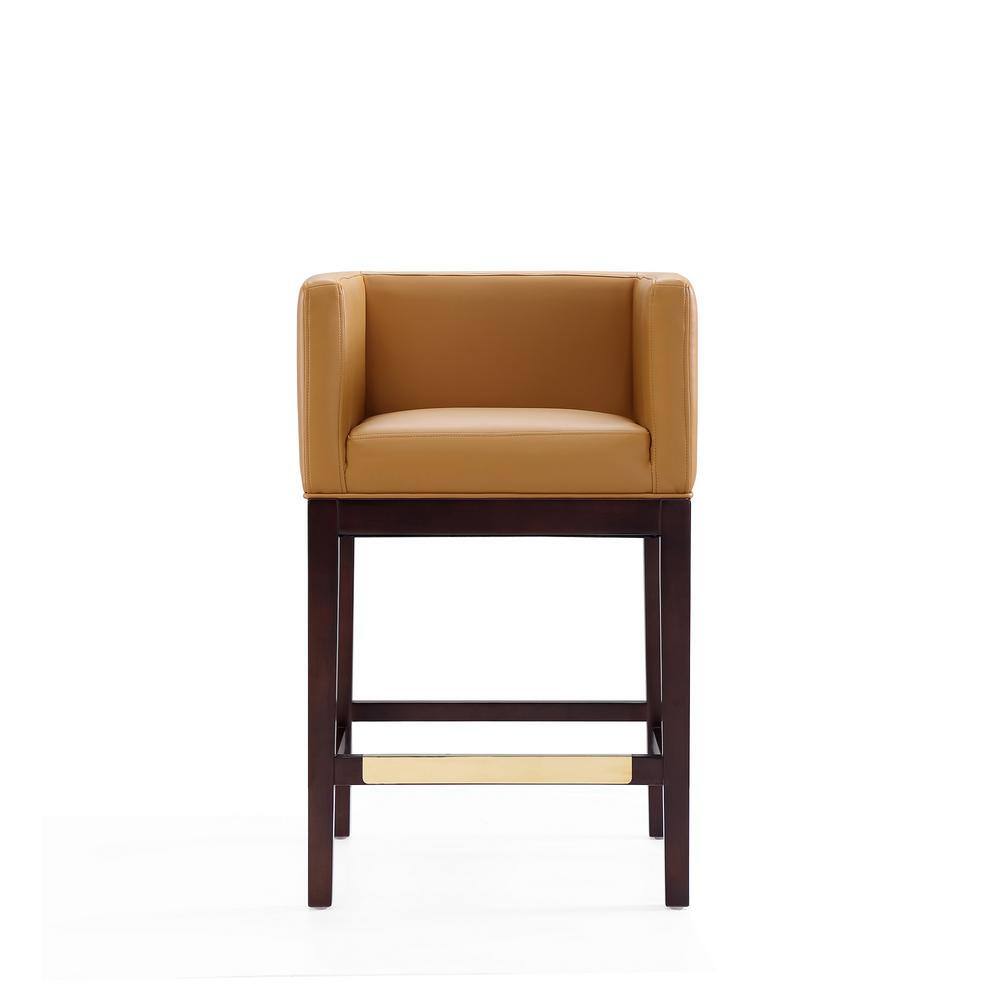 Set of 2 Camel Faux Leather and Walnut Wood Counter Stools