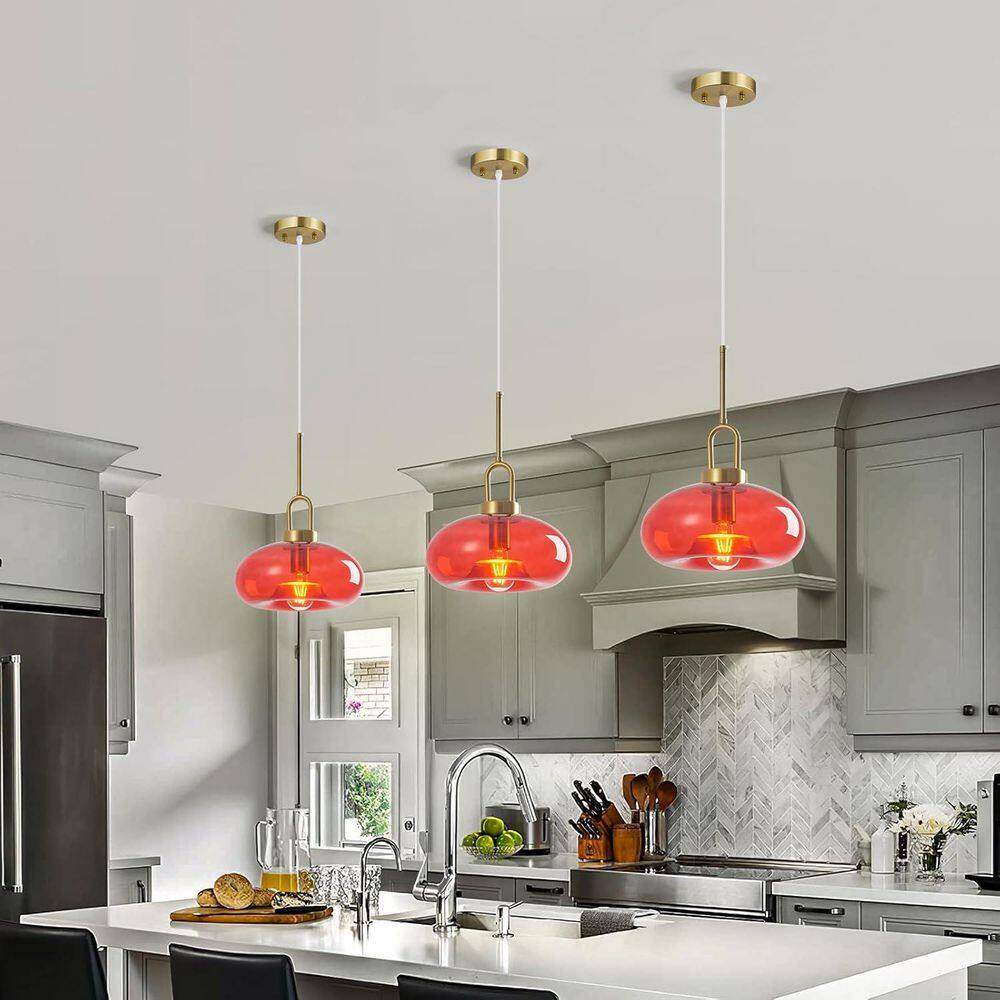 Red Glass Pendant Lights Kitchen Island Gold Pendant Light Fixtures Adjustable Height Modern Pendant Lighting (1-Pack) price history on PriceWatchPro