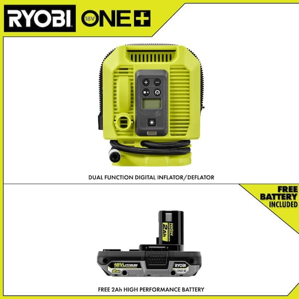 ONE+ 18V Cordless Dual Function Inflator/Deflator with ONE+ 18V 2.0 Ah HIGH PERFORMANCE Battery