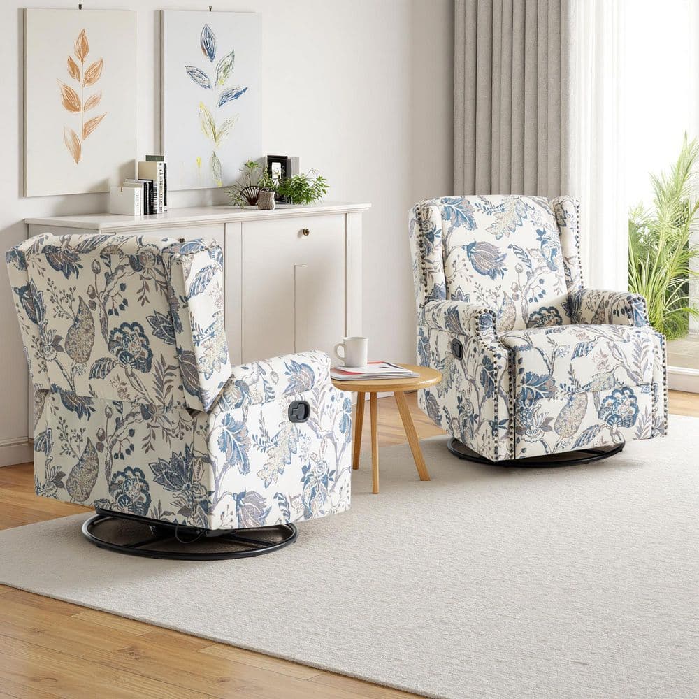 Uixe Plants Blue Linen Swivel Upholstered Metal Base Manual