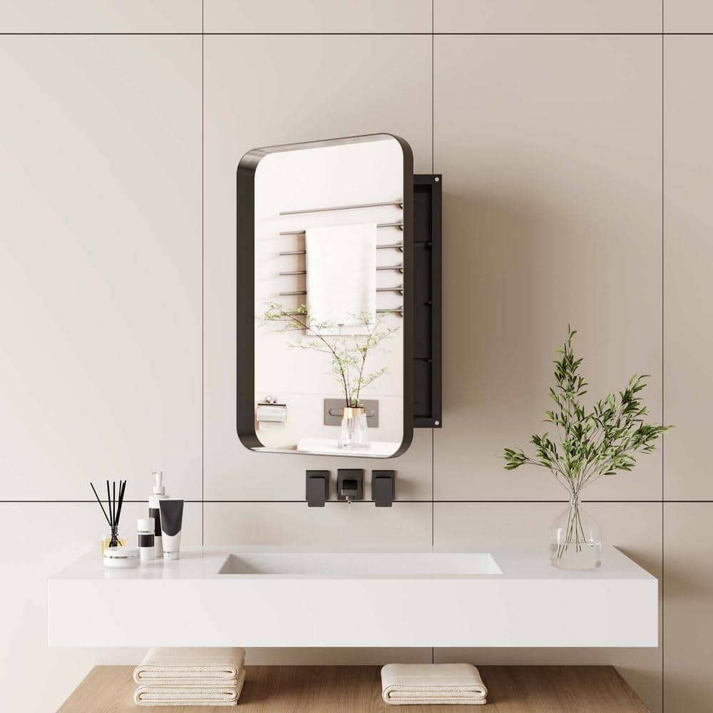 16 in. W x 24 in. H Rectangular Wall Mirror, Recessed Metal Framed Wall Mir