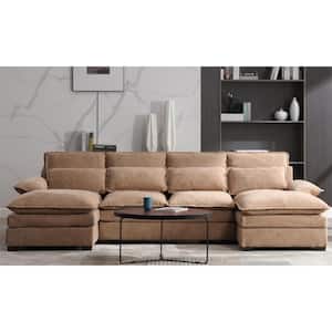 115 in. Wide Pillow Top Arm Creative Polyester U-Shaped Modern Modular Sectional Sofa in Brown