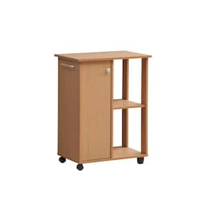 23.6 in. Wide Beech Open Shelves and Cabinet Space Kitchen Cart