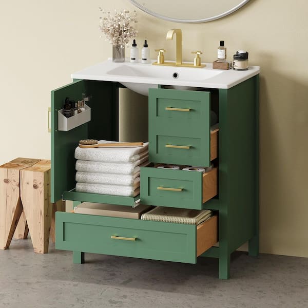 30 in. W x 18.3 in. D x 34 in. H Single Sink Freestanding Bath Vanity in Green with White Ceramic Top