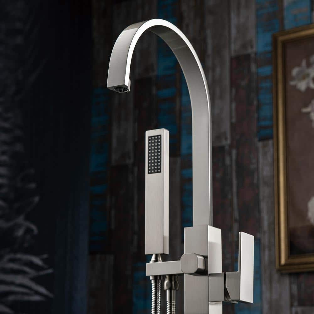 Brushed Nickel Freestanding High Arc Tub Faucet with Hand Shower