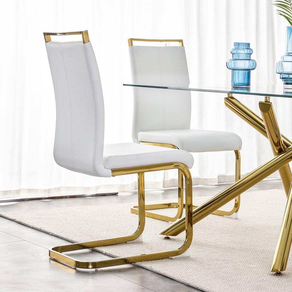White Kitchen Dining Chairs Set of 2, Modern Faux Leather Dining Chairs ...