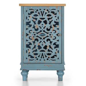 19 in. Blue Hollow-Carved MDF Modern Buffet Sideboard With Solid Wood Legs