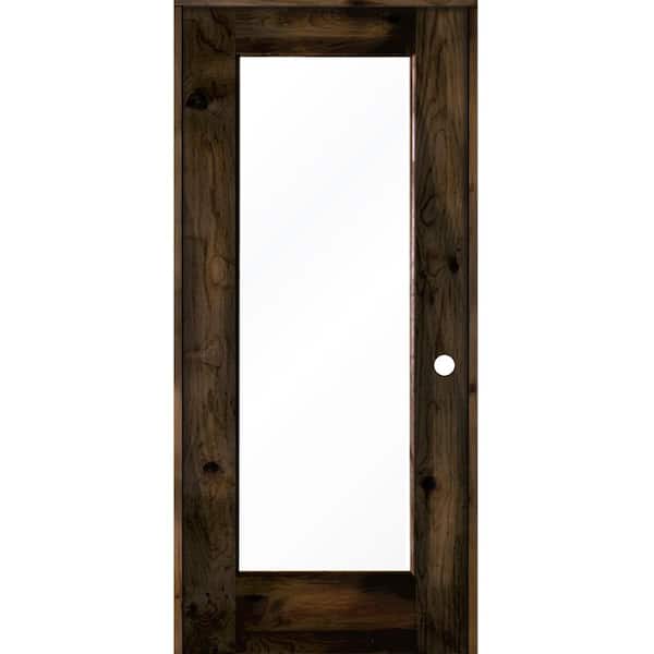 36 in. x 80 in. Rustic Knotty Alder Left-Hand Full-Lite Clear Glass Black Stain Solid Wood Single Prehung Interior Door