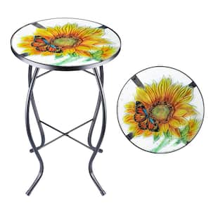 14 in. Patio Side Table Outdoor Accent Table Bistro Coffee Table Plant End Table Small Porch Table Glass Balcony