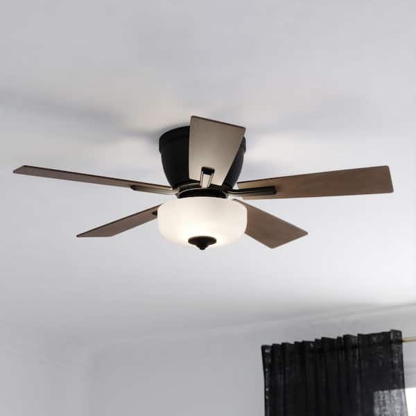 Lisbon 42 in. Indoor Black and Hickory Flush Mount Hugger Ceiling Fan with LED Light Kit and Pull Chain