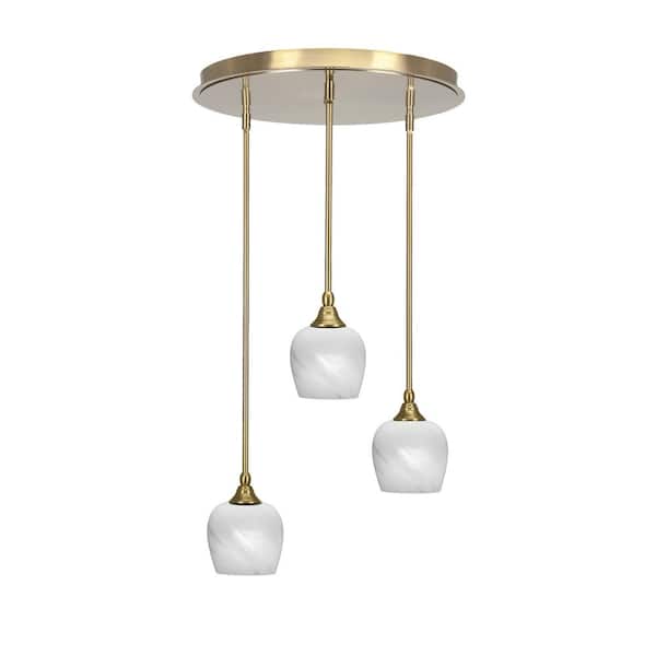 Unbranded Villa 3 Light New Age Brass Pendant, Cluster Pendant Light with 6 in. White Marble Glass Shades, No bulb Included